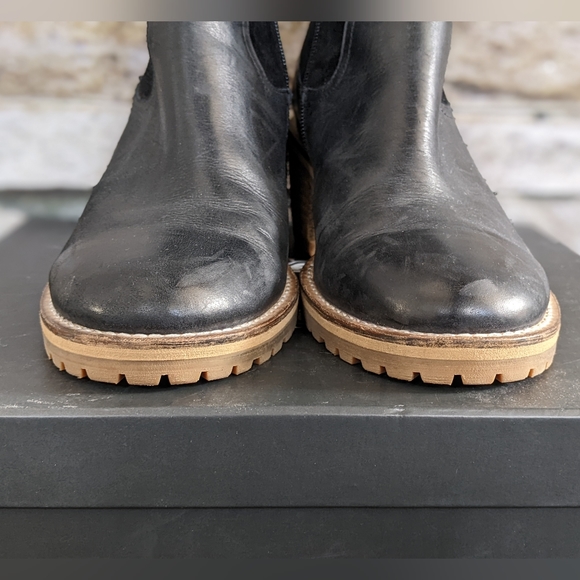 ⚡SOLD⚡SILENT D x Anthropologie Mid-Calf Brink Boot Black Leather w Wood Lug Sole - Picture 5 of 12